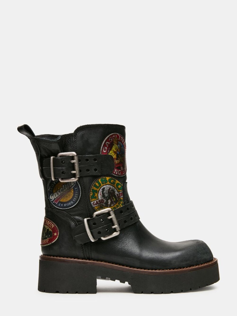 NEW Steve Madden Womens sz 10 Reckless Black Leather boots moto buckle platform